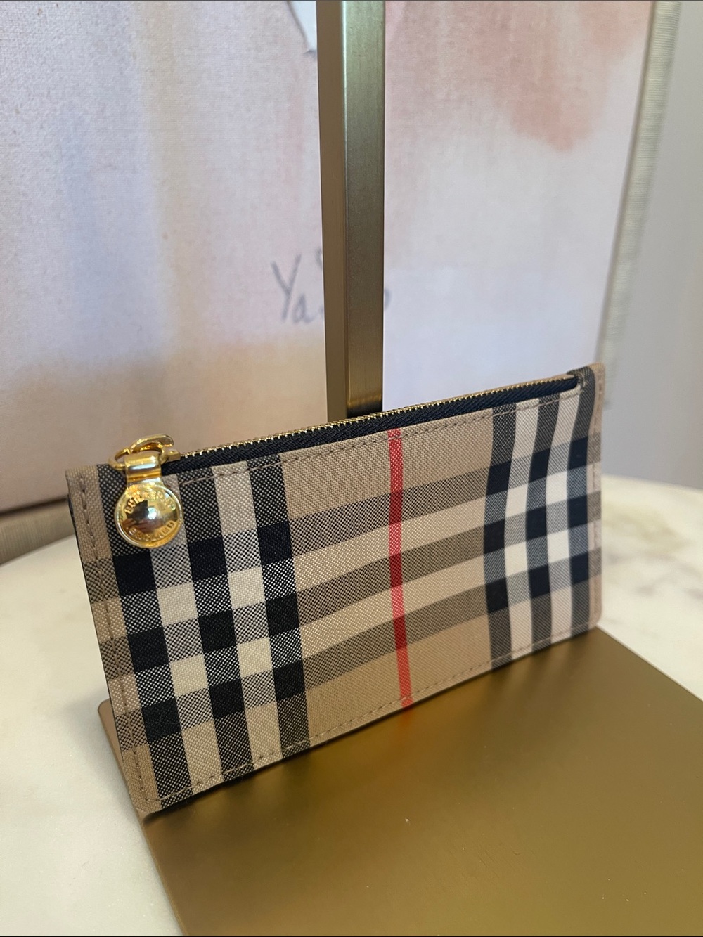 Burberry Vintage Plaid & Leather Zip Card Holder with Gold Hardware - Picture 3 of 5